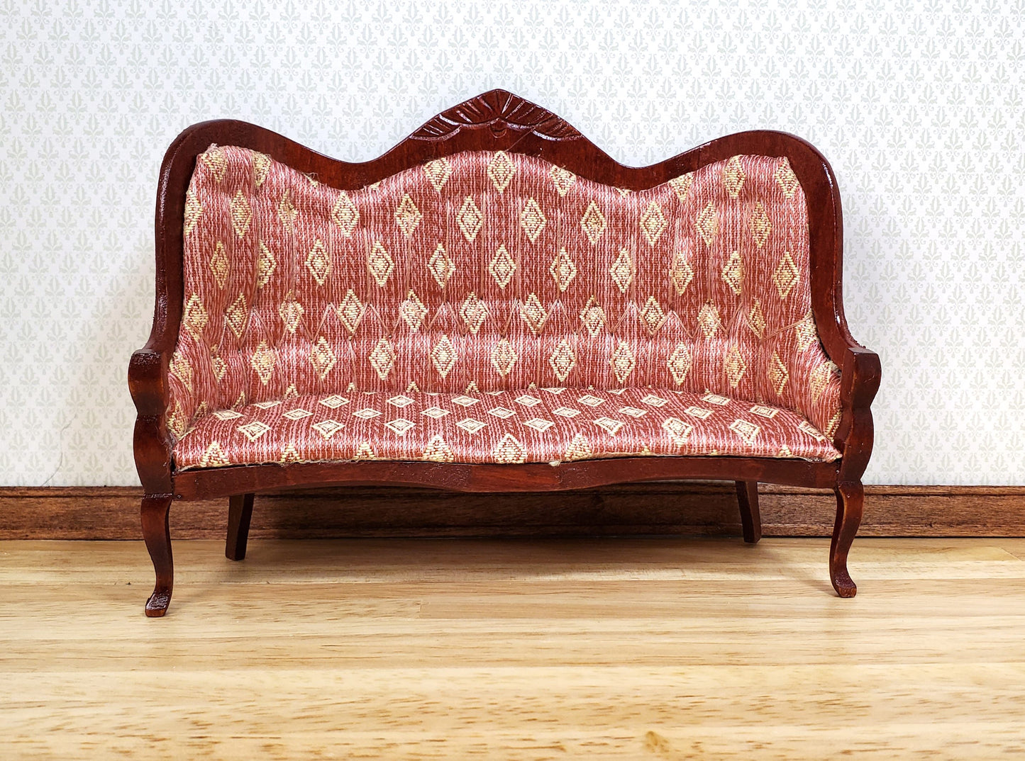 Dollhouse Victorian Sofa Couch Dark Pink 1:12 Scale Miniature Furniture