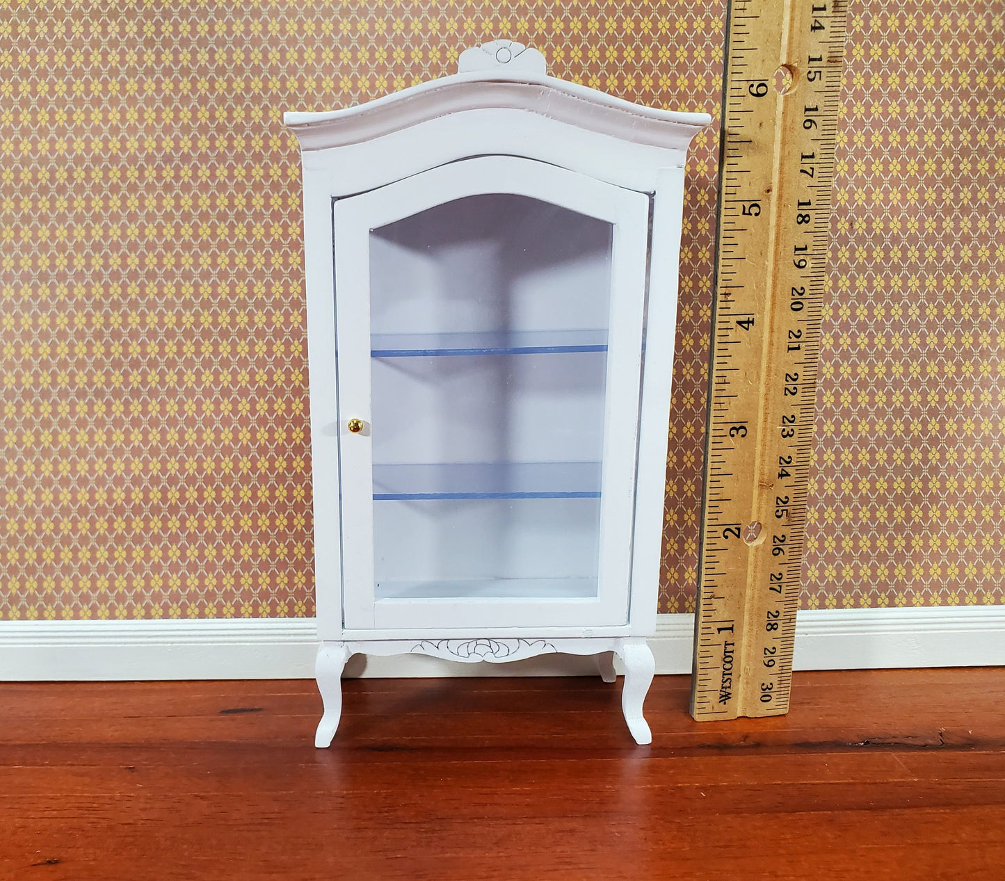 Dollhouse Large Curio Cabinet with Door White Finish 1:12 Scale Miniature Furniture