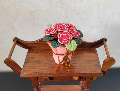 Dollhouse Potted Red Flowers in a Gift Wrapped Planter 1:12 Scale Miniature