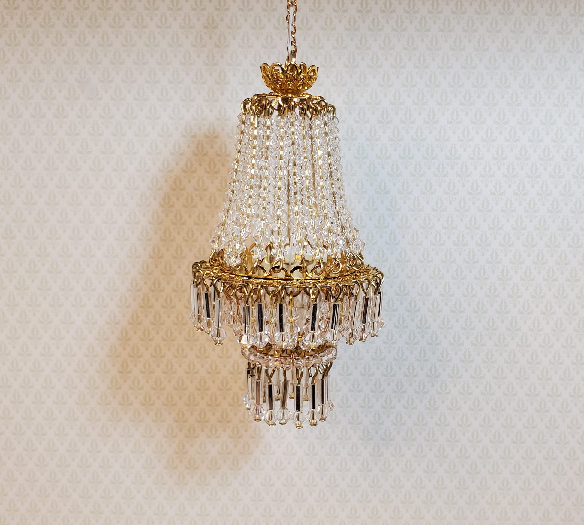 Dollhouse Crystal Chandelier "Chloe Deluxe" Real Glass 12 Volt 1:12 Scale