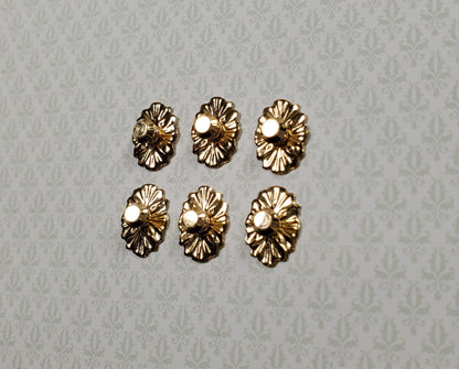 Dollhouse Doorknobs Handles Fancy Gold Brass 6 pcs 1:12 Scale Miniatures