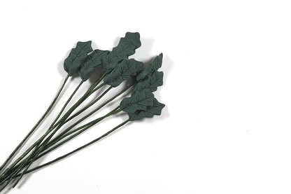 Dollhouse Dark Green Leaves Long Stem Set of 10 1:12 Scale Miniature