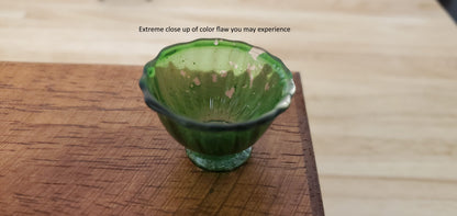 Dollhouse Crystal Green Glass Flared Footed Bowl 1:12 Scale Some Color Flaw