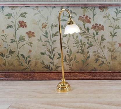 Dollhouse Floor Lamp Battery Light Flower Shade Gold Base 1:12 Scale Miniature