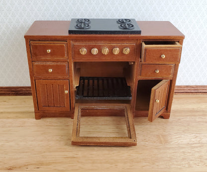 JBM Dollhouse Miniature Kitchen Stove Oven Cabinet Walnut 1:12 Scale Cupboard