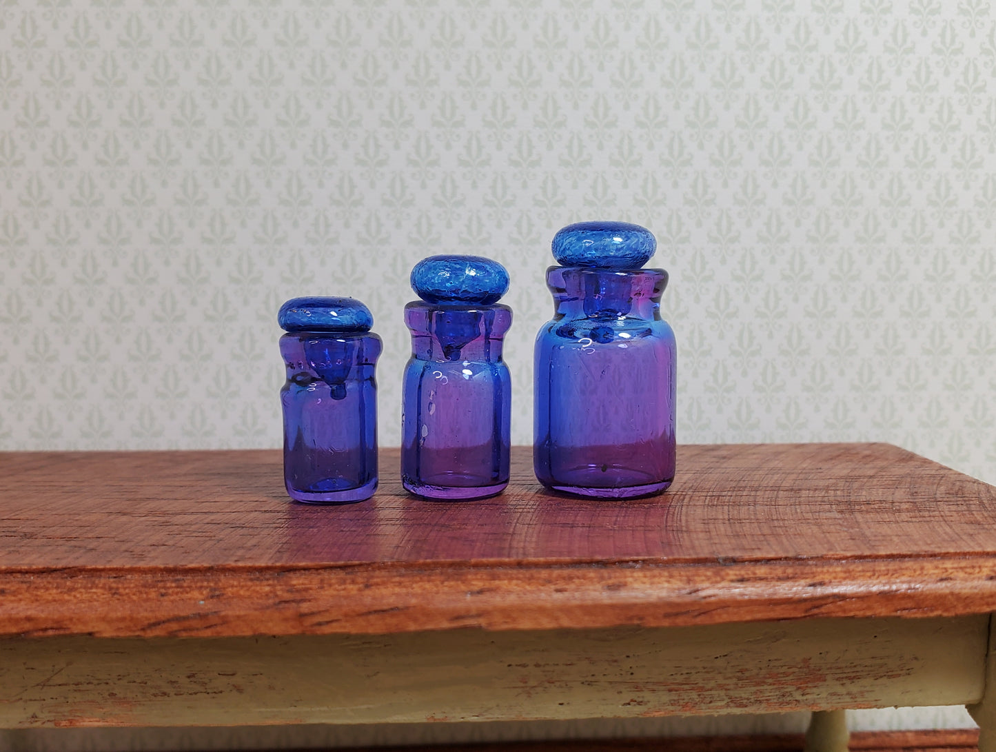 Dollhouse Round Glass Cannisters Blue/Purple Set of 3 1:12 Scale Miniature