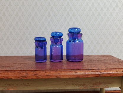 Dollhouse Round Glass Cannisters Blue/Purple Set of 3 1:12 Scale Miniature