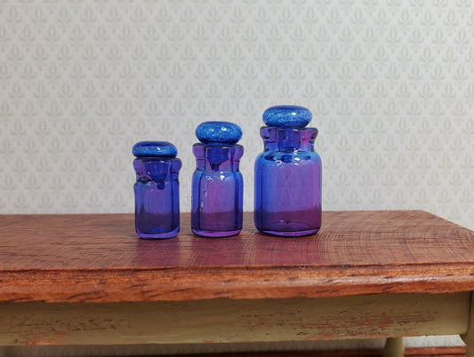 Dollhouse Round Glass Cannisters Blue/Purple Set of 3 1:12 Scale Miniature