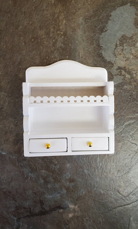 Dollhouse Miniature Hanging Kitchen Shelf White with Drawers 1:12 Scale Furniture
