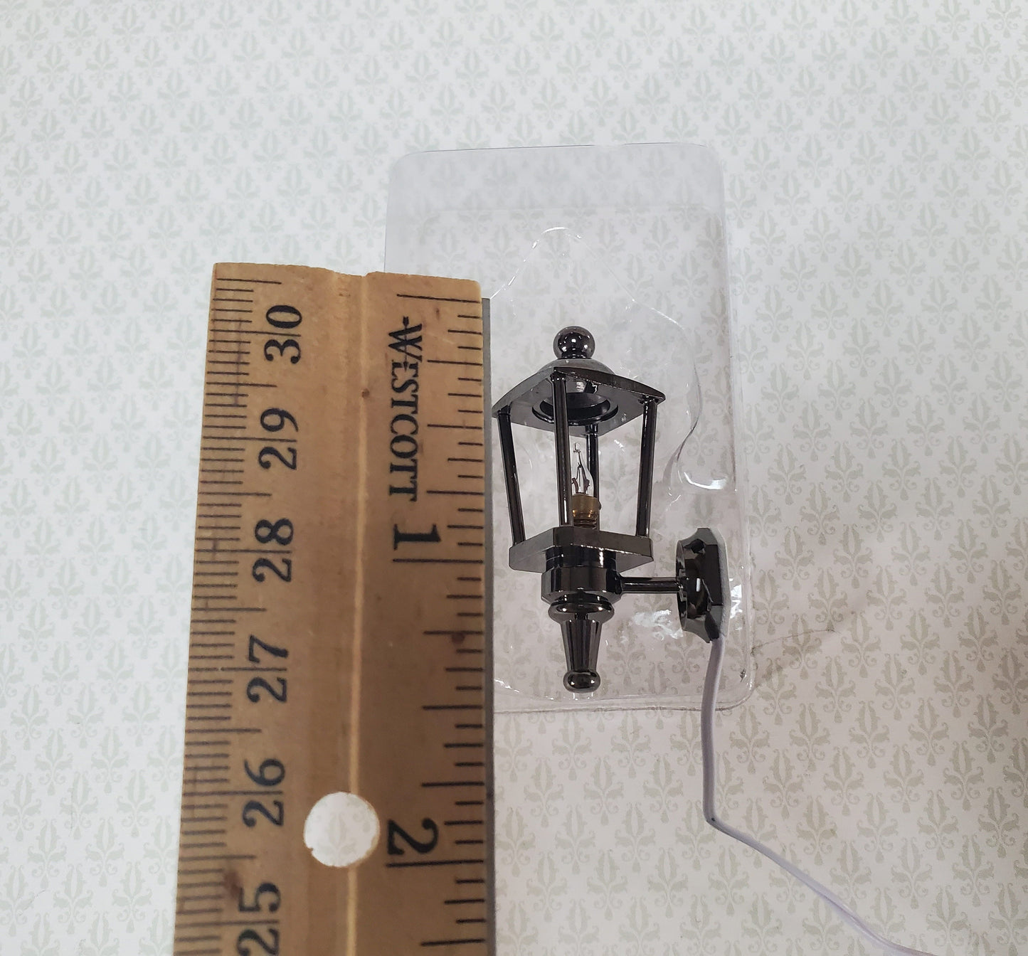 Dollhouse Carriage Coach Lamp Black Chrome 1:12 Scale 12 Volt with Plug Porch Light