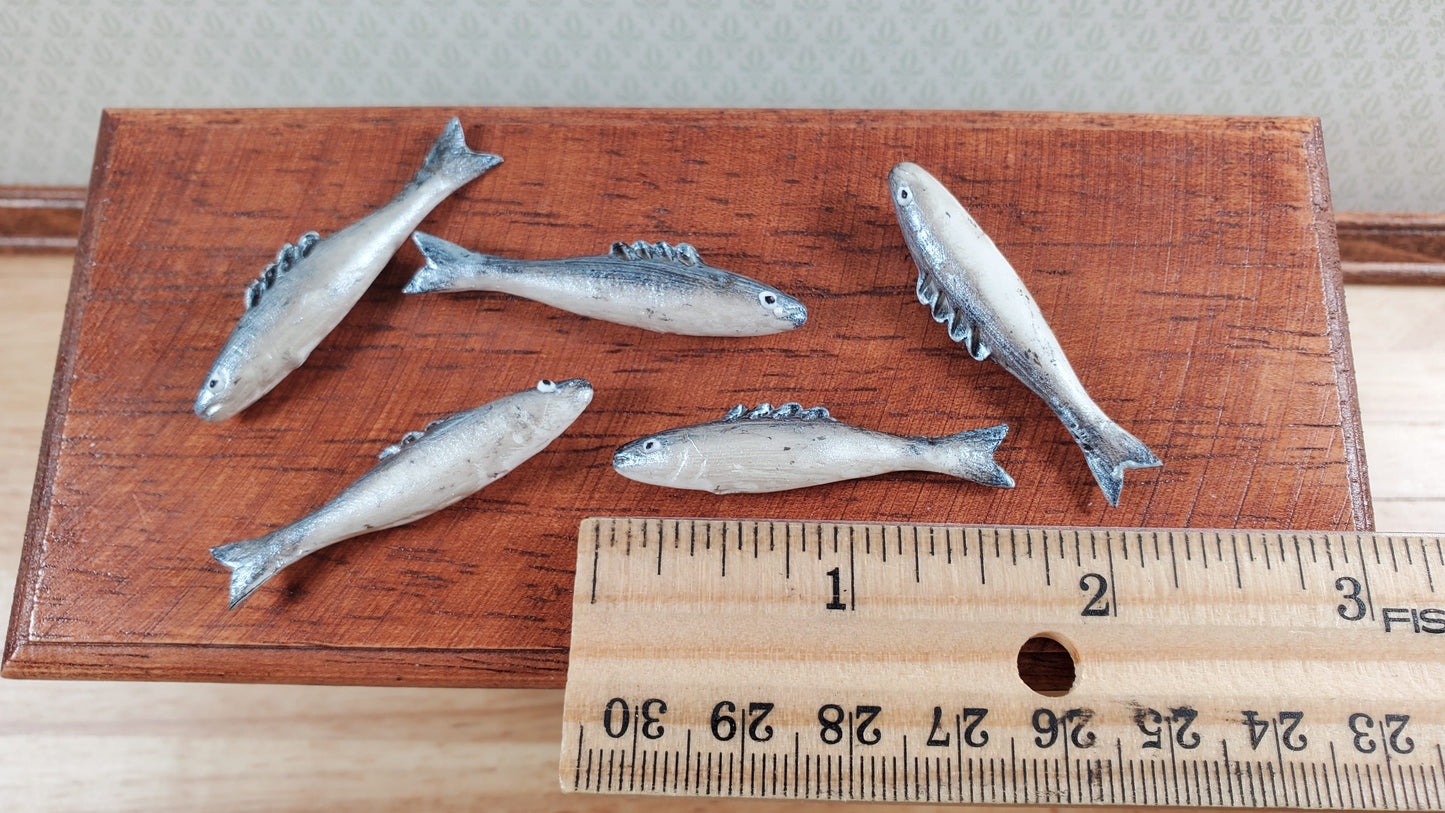 Miniature Long Fish Set of 5 for Dollhouses Seafood Market Grocery Store 1 5/8"