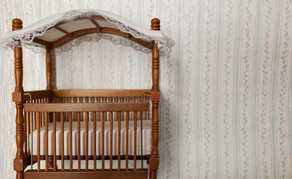 Dollhouse Wallpaper Blue Stripe Floral Vine 3 Sheets 1:12 Scale