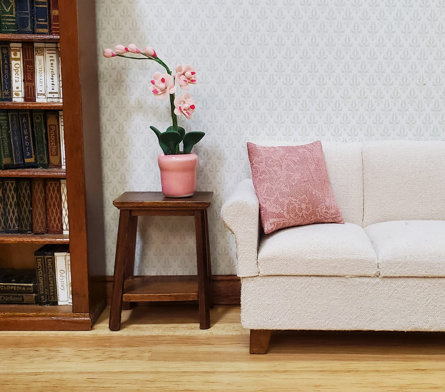 Dollhouse Miniature Pink Phalaenopsis Orchid in a Pink Ceramic Pot 1:12 Scale