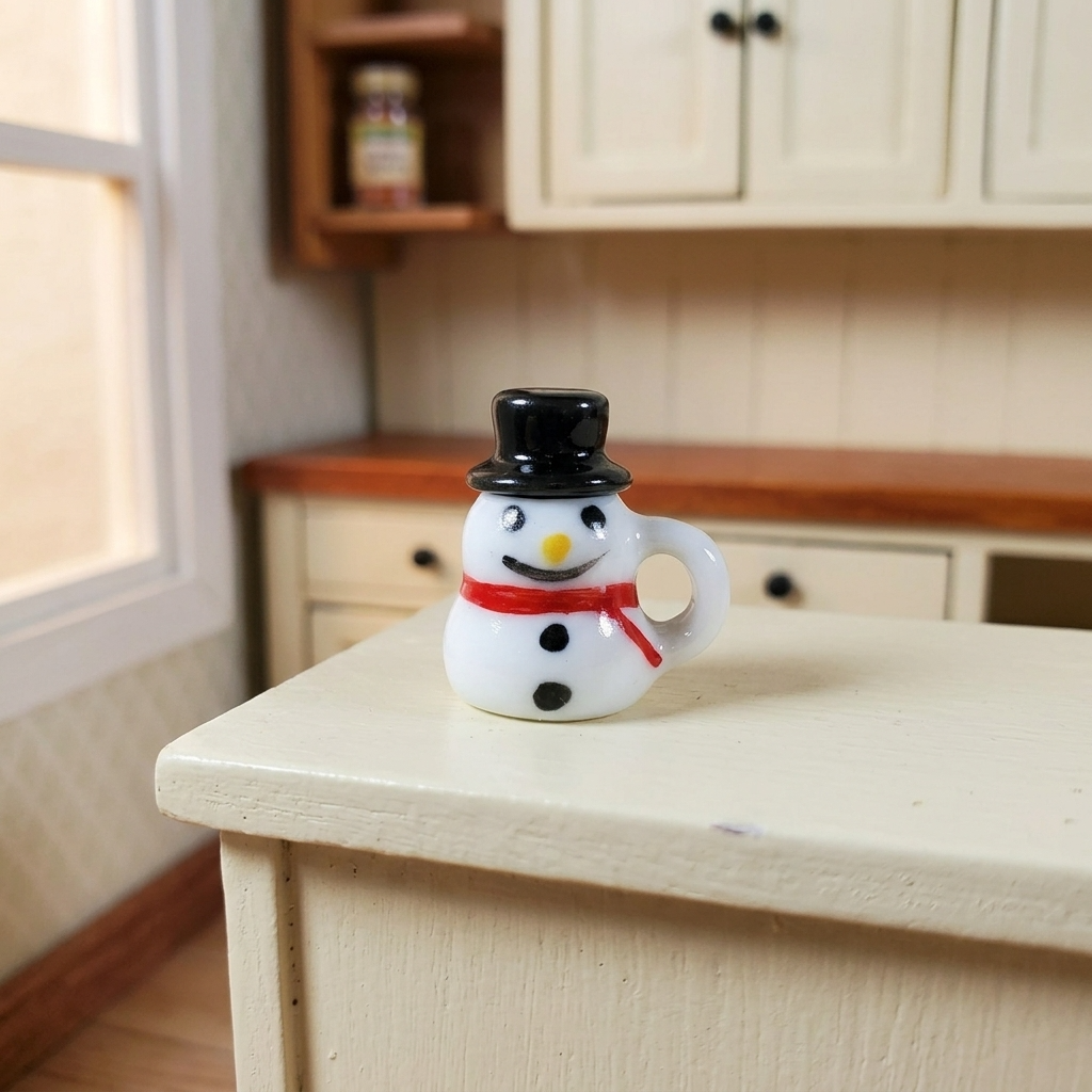 Dollhouse Ceramic Snowman Mug with Hot Chocolate 1:12 Scale Miniature