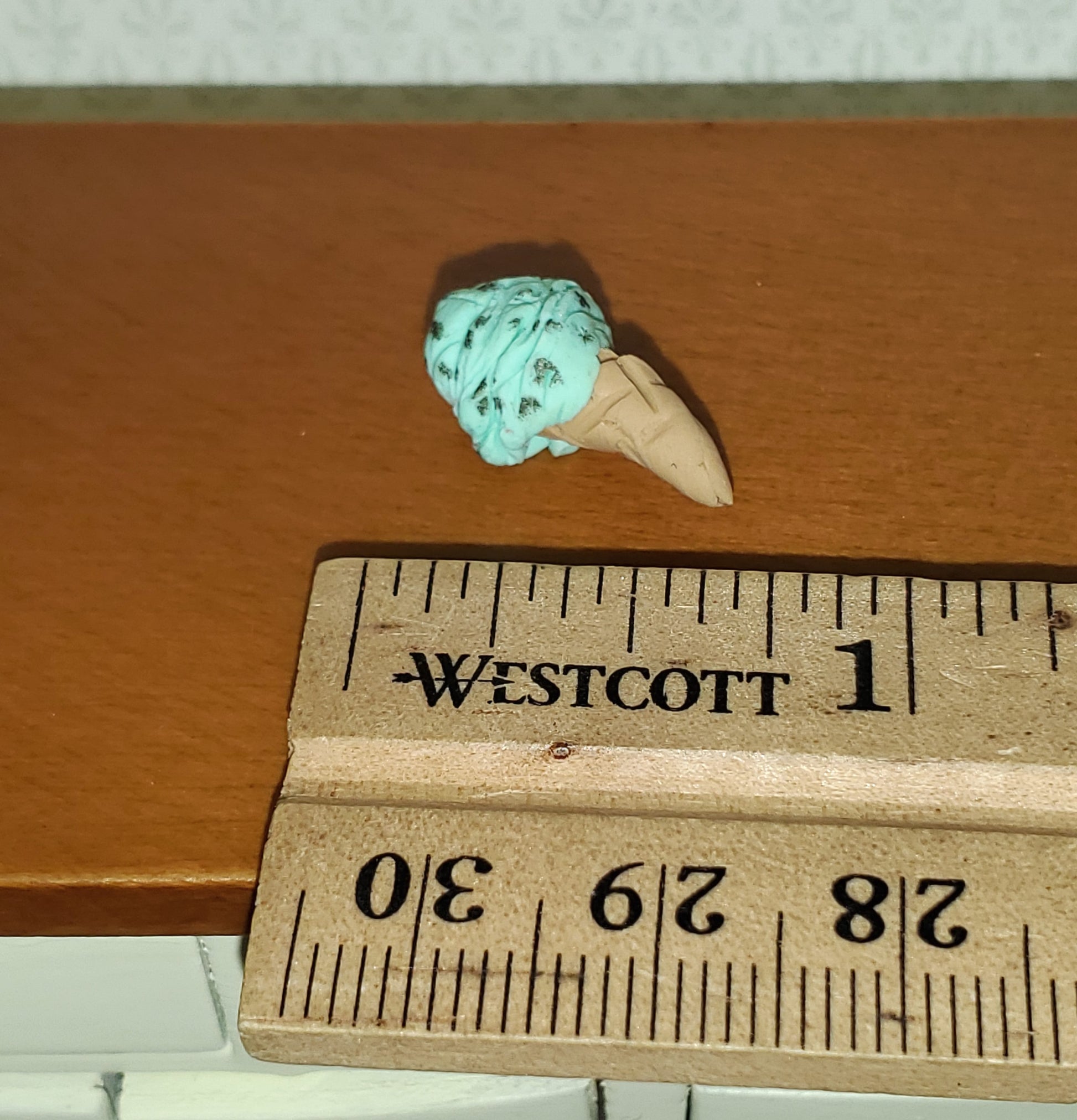 Dollhouse Ice Cream Cone Mint Chocolate Chip 1:12 Scale Miniature Food Hand Crafted