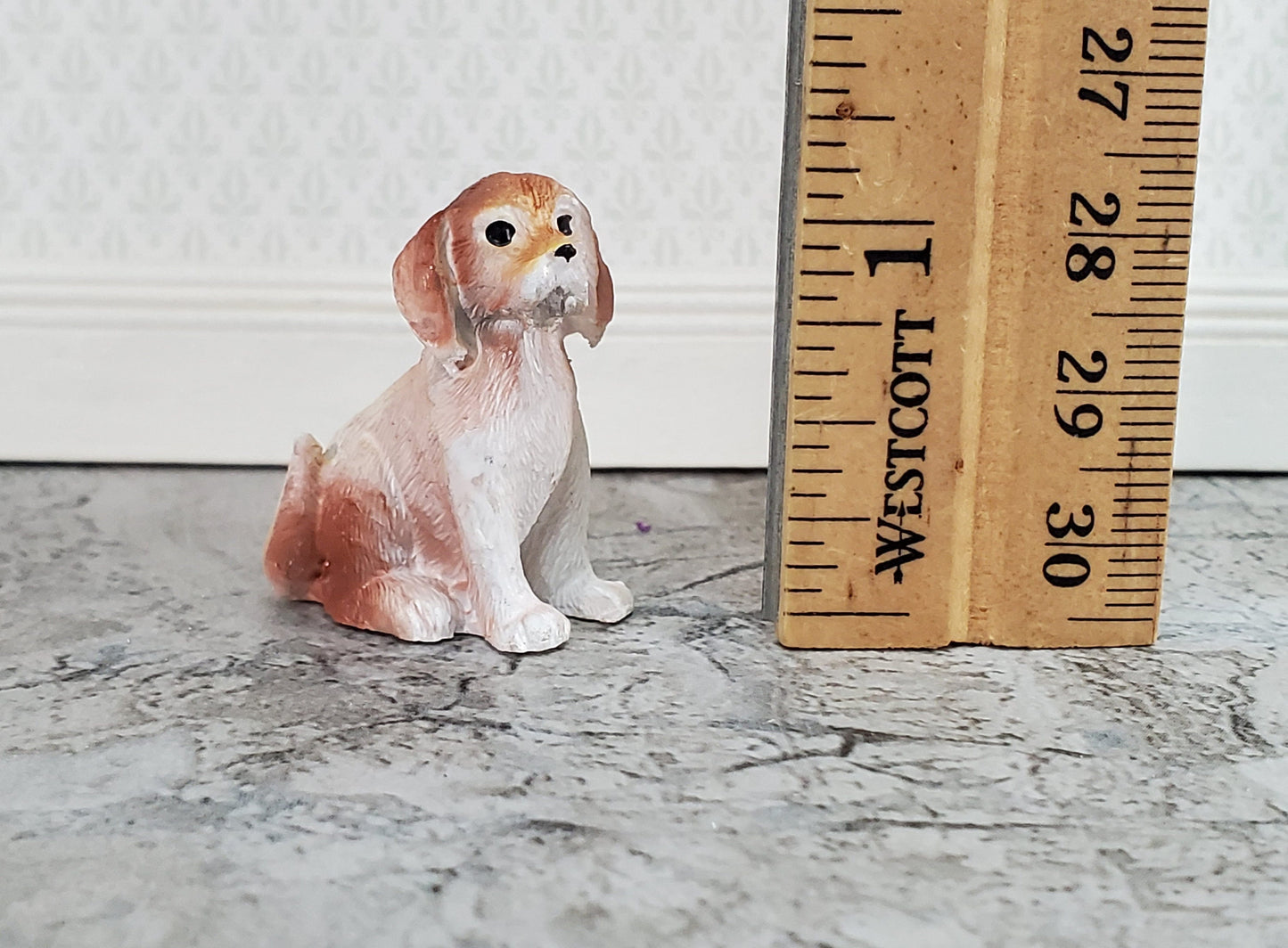 Dollhouse Puppy Dog Brown & White Mixed Breed Mutt 1:12 Scale Miniature Pet Cast Resin