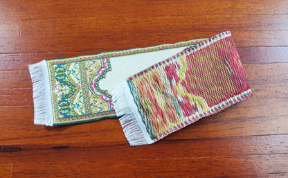 Dollhouse Narrow Carpet Rug Runner Gold Green Woven Fabric 1:12 Scale