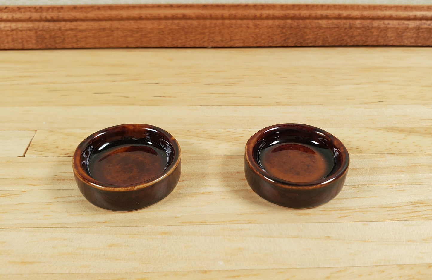 Dollhouse Dog Food Bowl Doggie Dish Large x2 Brown Ceramic 1:12 Scale