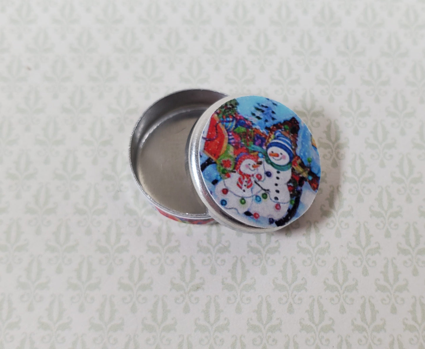 Dollhouse Snowmen Themed Cookie Tin Empty 1:12 Scale Miniature