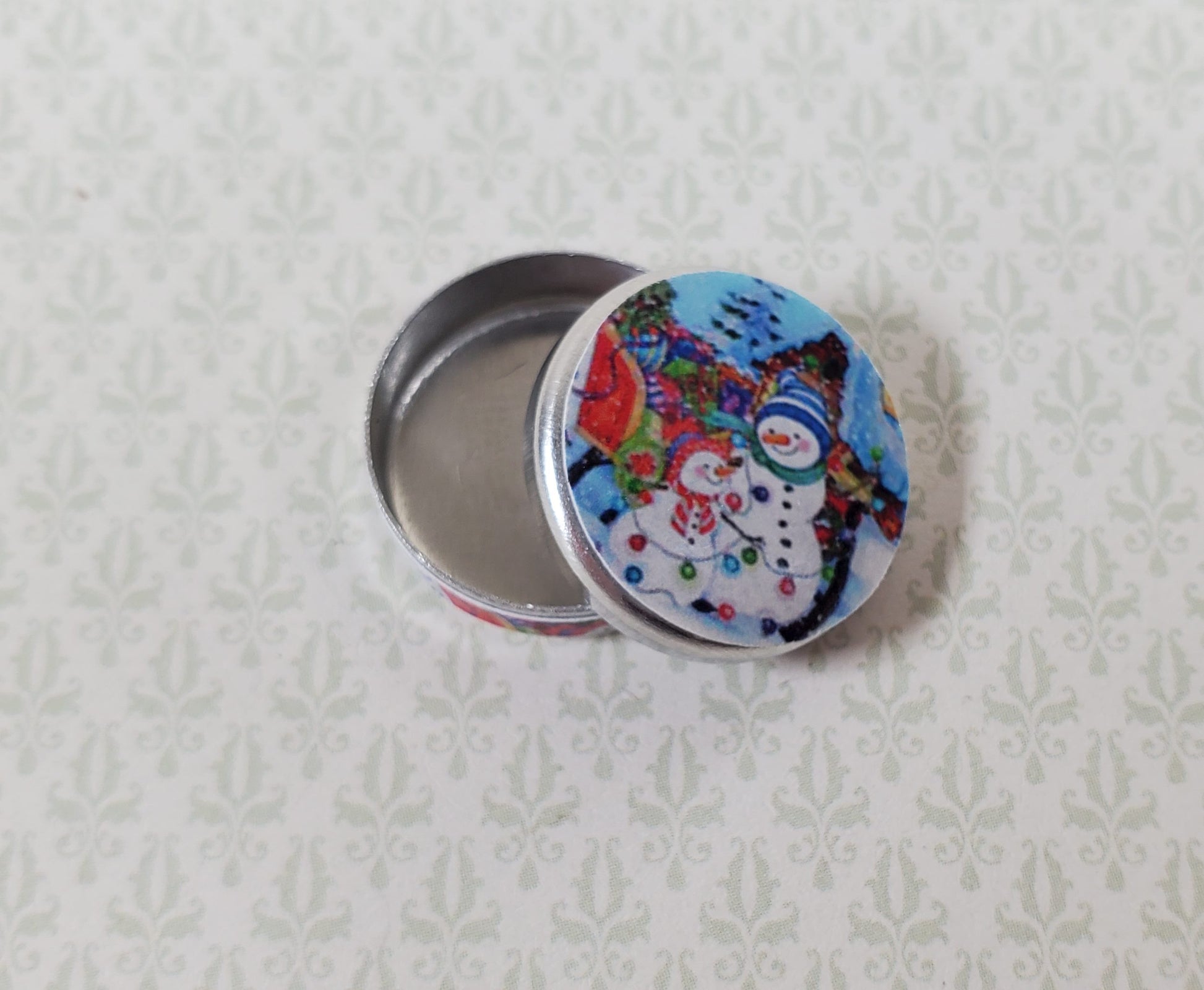 Dollhouse Snowmen Themed Cookie Tin Empty 1:12 Scale Miniature