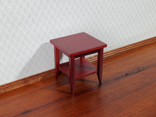 Dollhouse Side Table with Shelf Modern Style Mahogany Finish 1:12 Scale Miniature Furniture