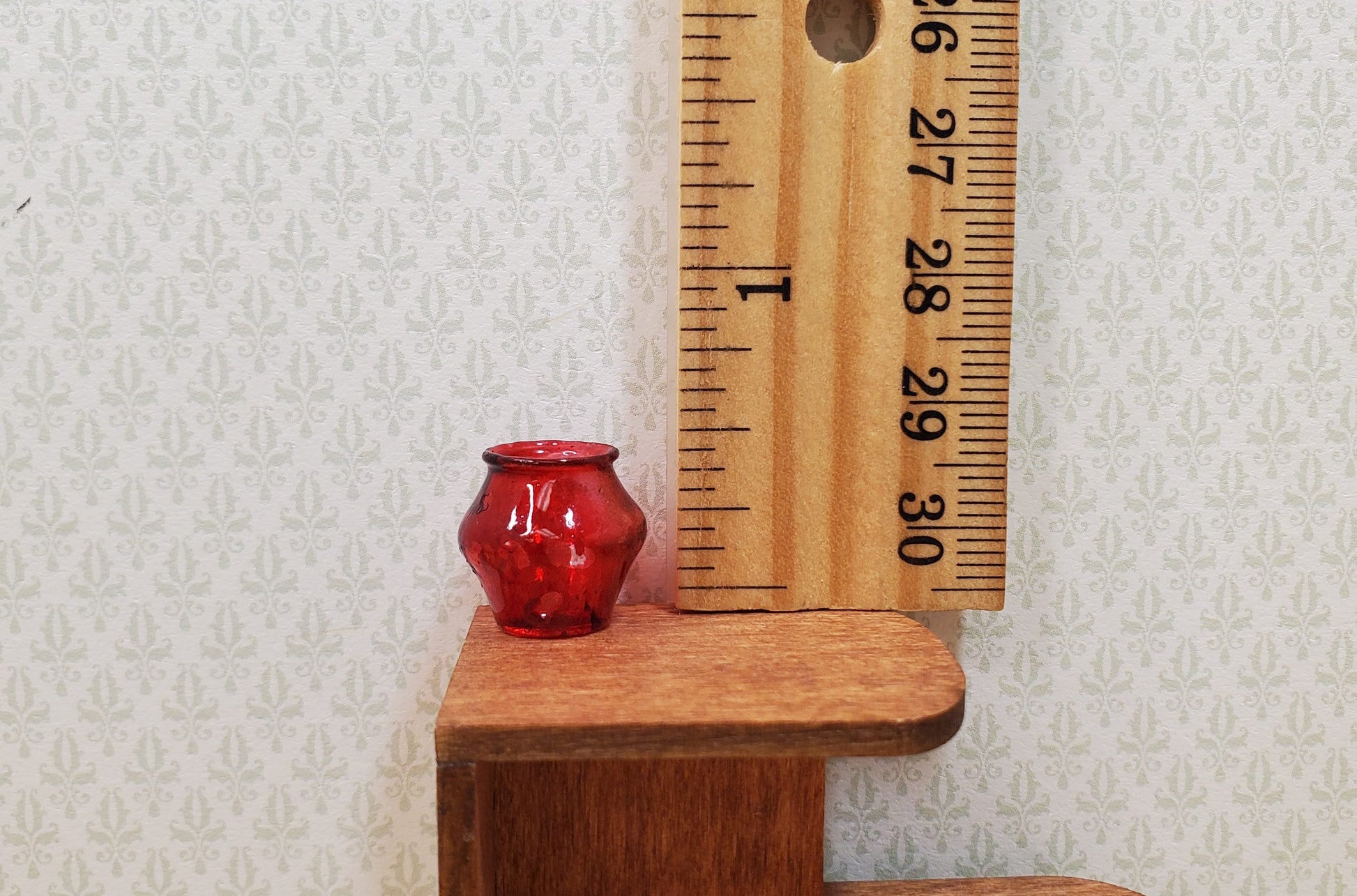 Dollhouse Small Red Glass Vase 1:12 Scale some color flaws