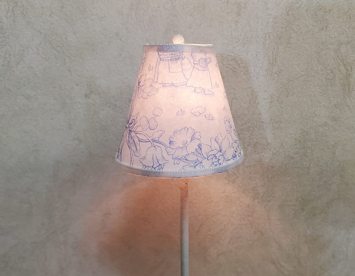 Dollhouse Nursery Floor Lamp Blue Shade White Base 12 Volt Wired 1:12