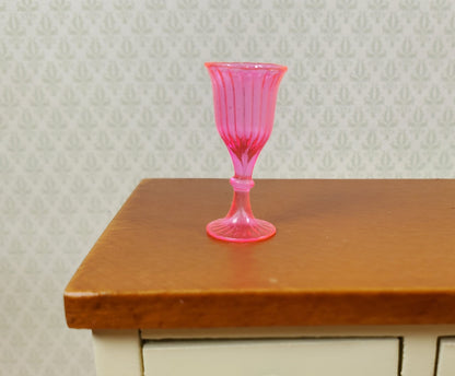 Dollhouse Fluorescent Pink Cut Glass Wine or Water Glass Tall 1:12 Scale