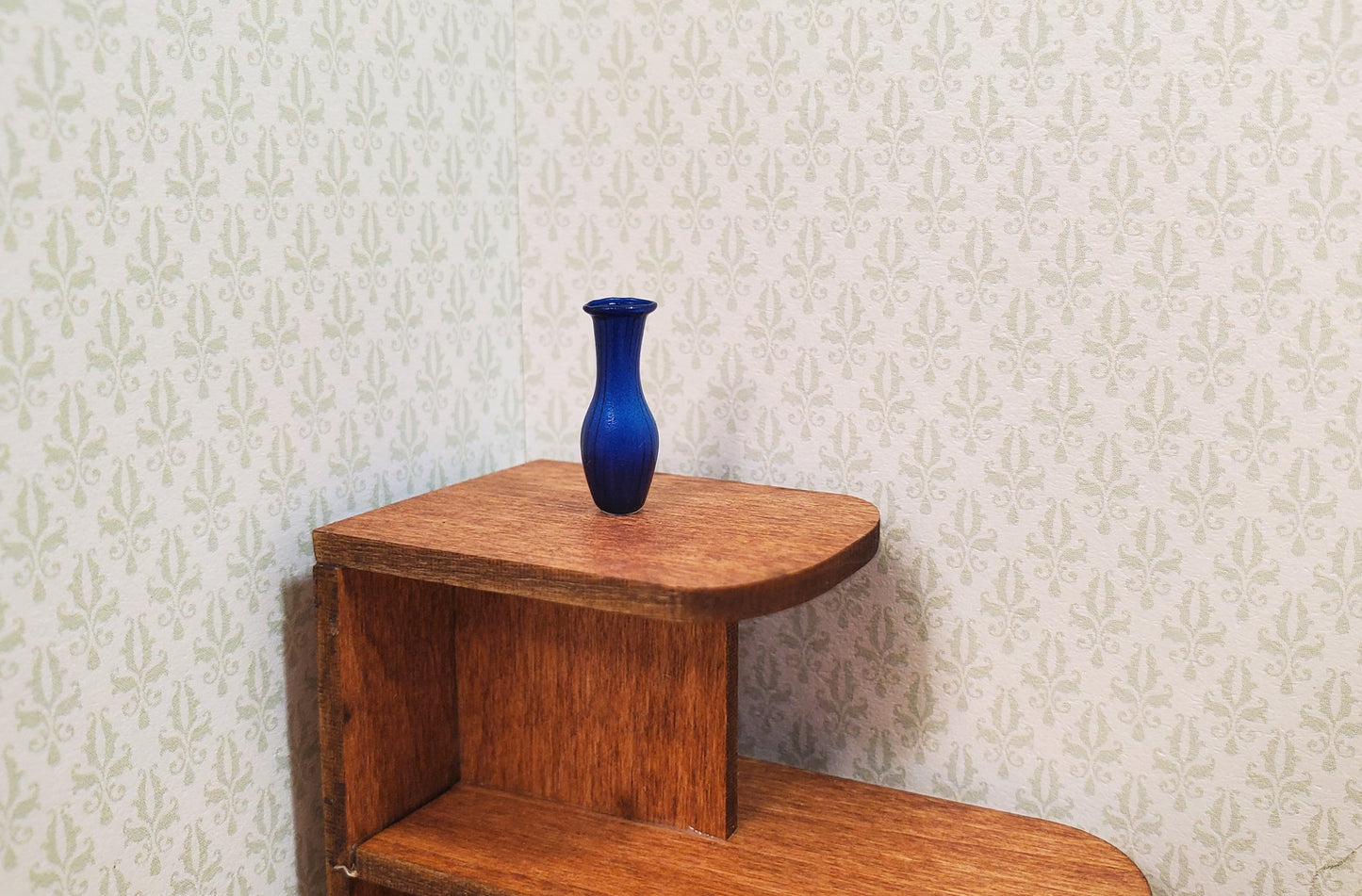 Dollhouse Dark Blue Glass Bud Vase 1:12 Scale Miniature Flowers Decoration