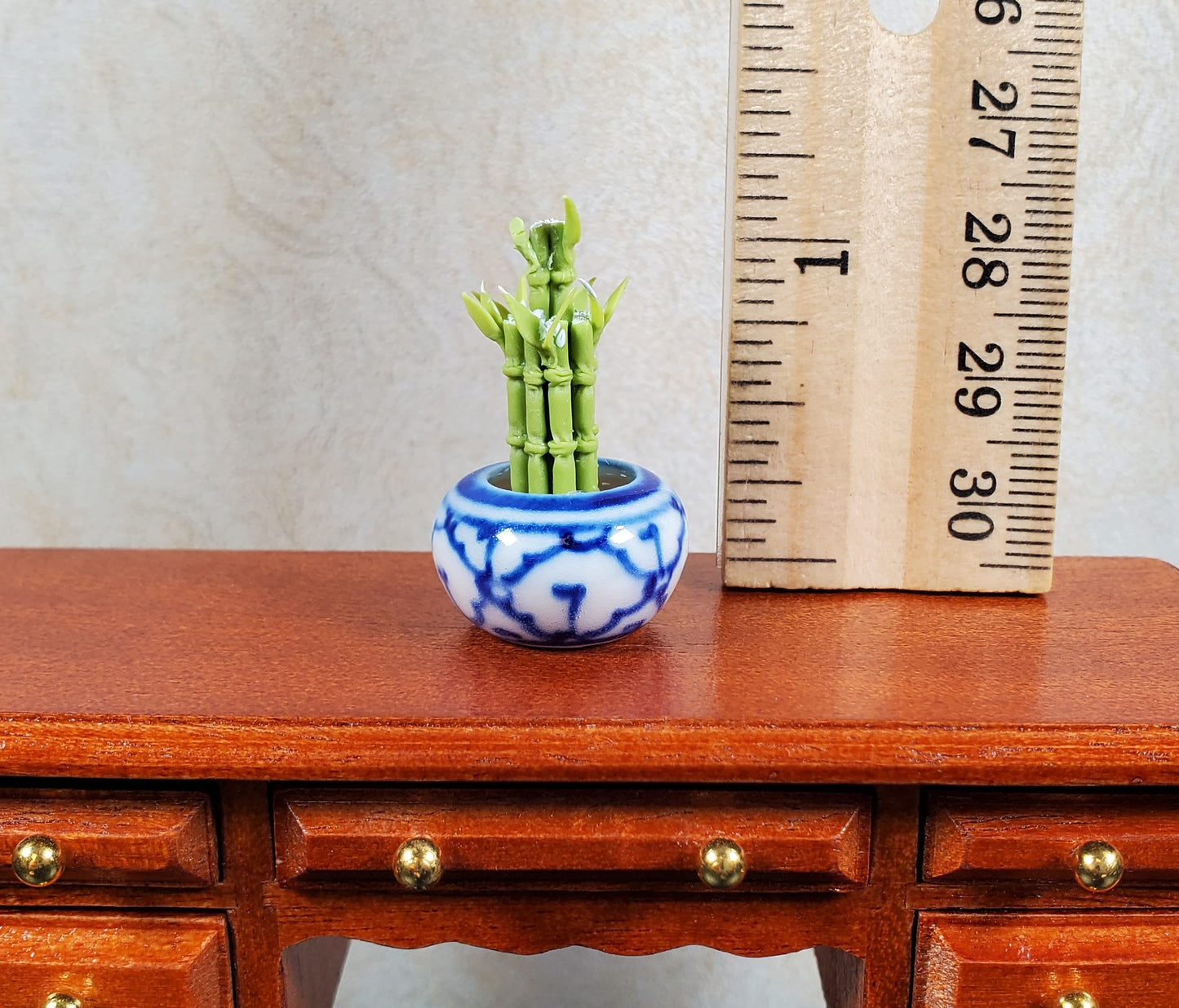Dollhouse Lucky Bamboo Plant Plant in Blue & White Pot 1:12 Scale Houseplant