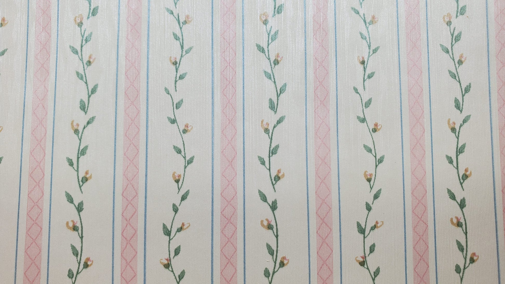 Dollhouse Wallpaper Pink Strip Floral Vine 3 Sheets 1:12 Scale Cream Pink Green