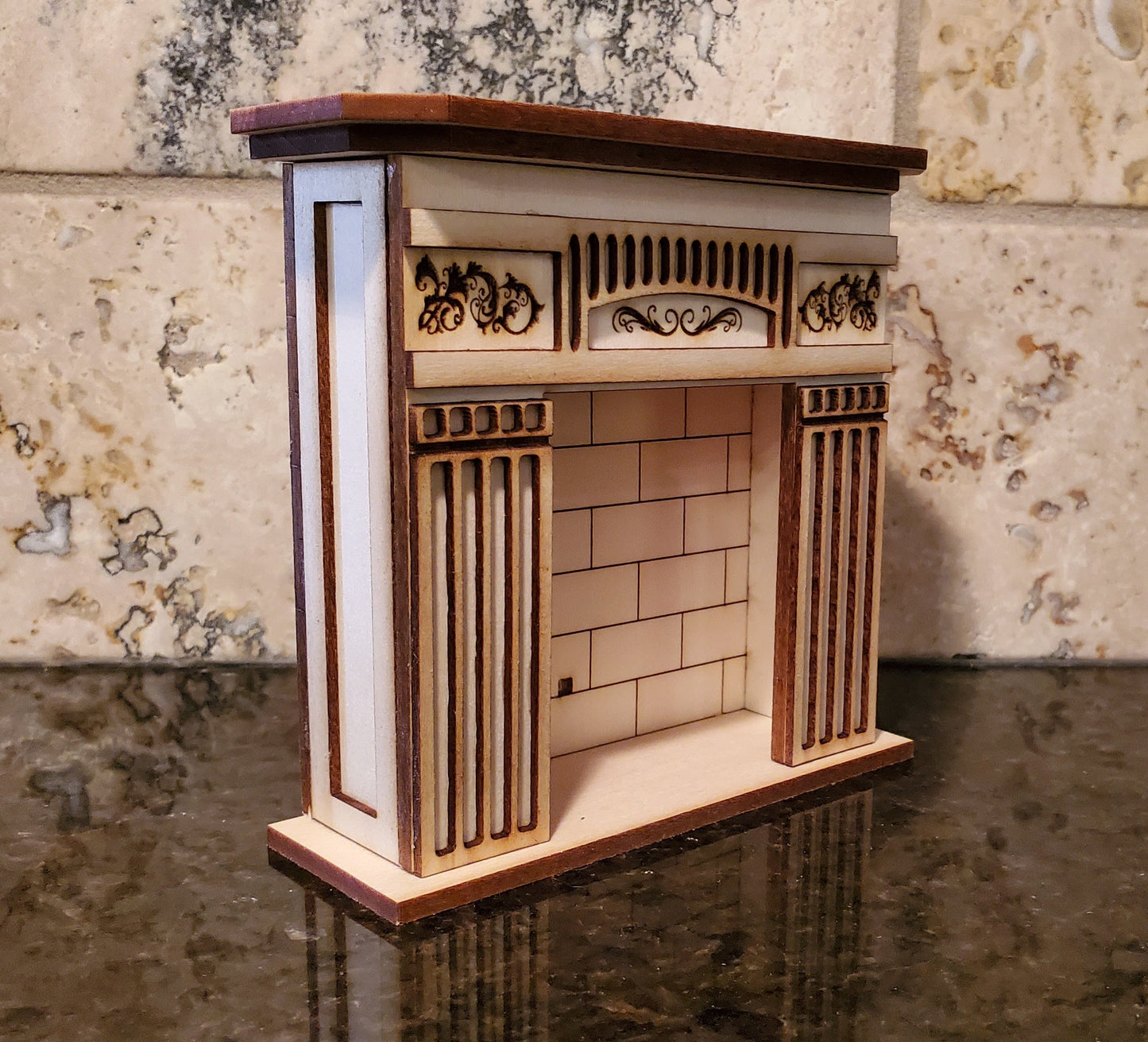 Dollhouse Fireplace KIT Victorian Style DIY 1:12 Scale Original Design Laser Cut