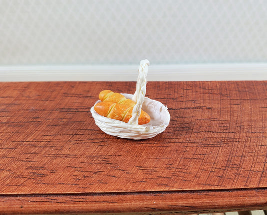 Dollhouse 2 Small Loaves of Bread in a White Basket 1:12 Scale Miniature