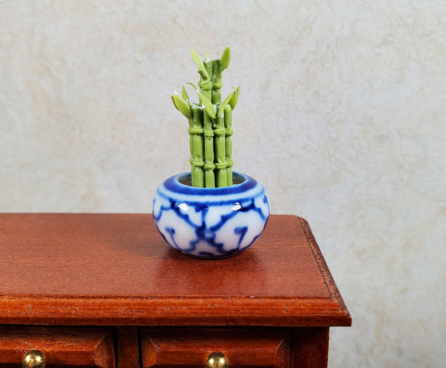 Dollhouse Lucky Bamboo Plant Plant in Blue & White Pot 1:12 Scale Houseplant