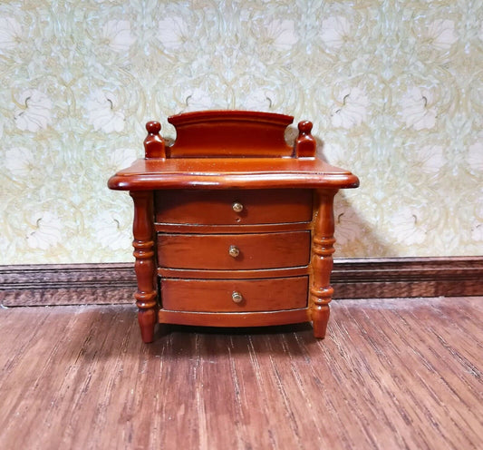 Dollhouse Miniature Night Stand Side Table 3 Drawers 1:12 Scale Walnut Finish