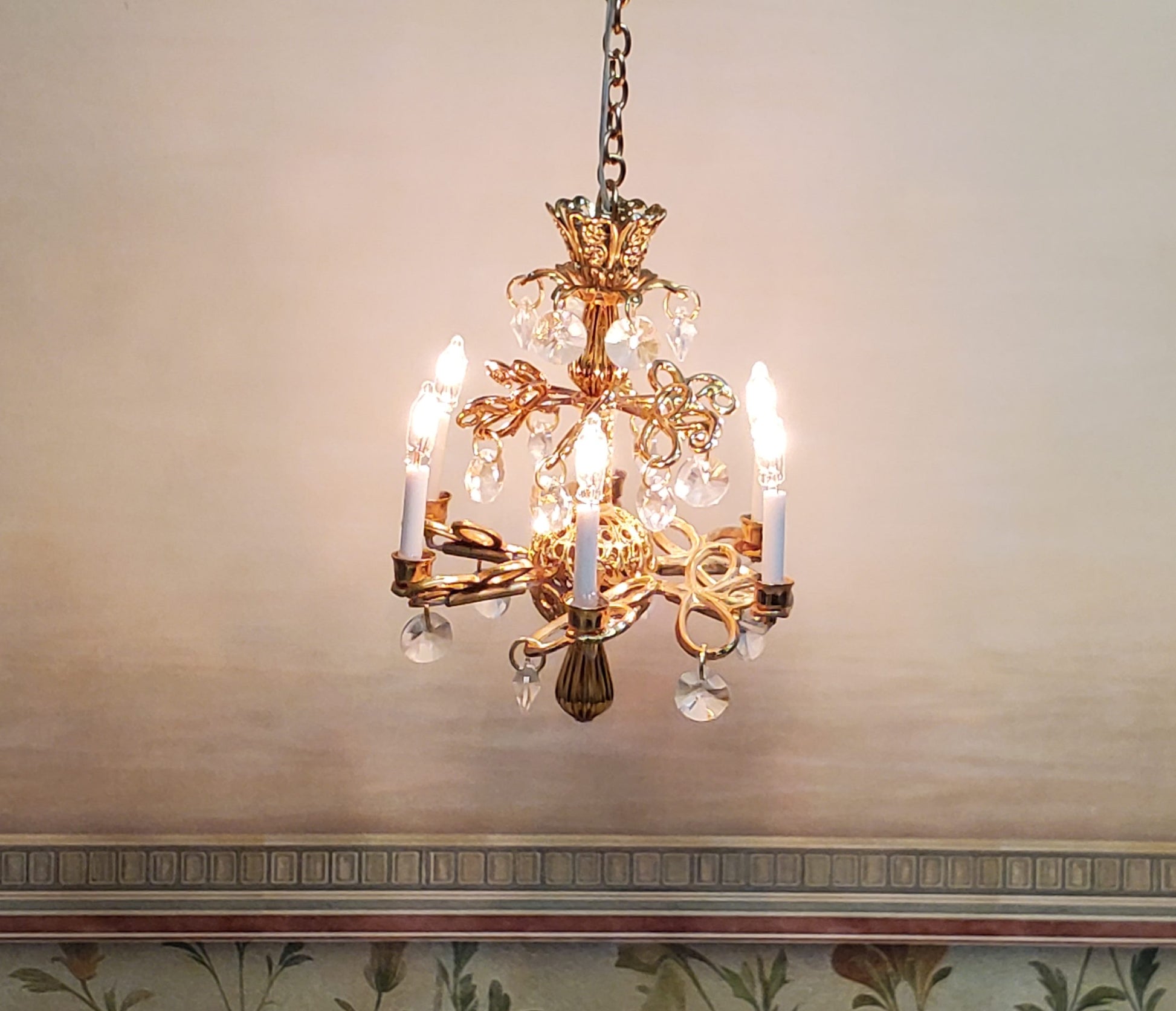 Dollhouse Crystal Ceiling Light "Debussy" Handmade 12 Volt 1:12 Scale Miniature