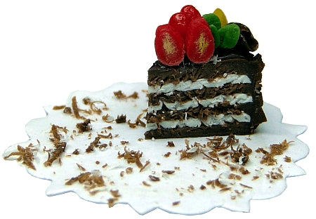 Dollhouse Last Piece of Chocolate Cake on Doily 1:12 Scale Miniature Food Bakery