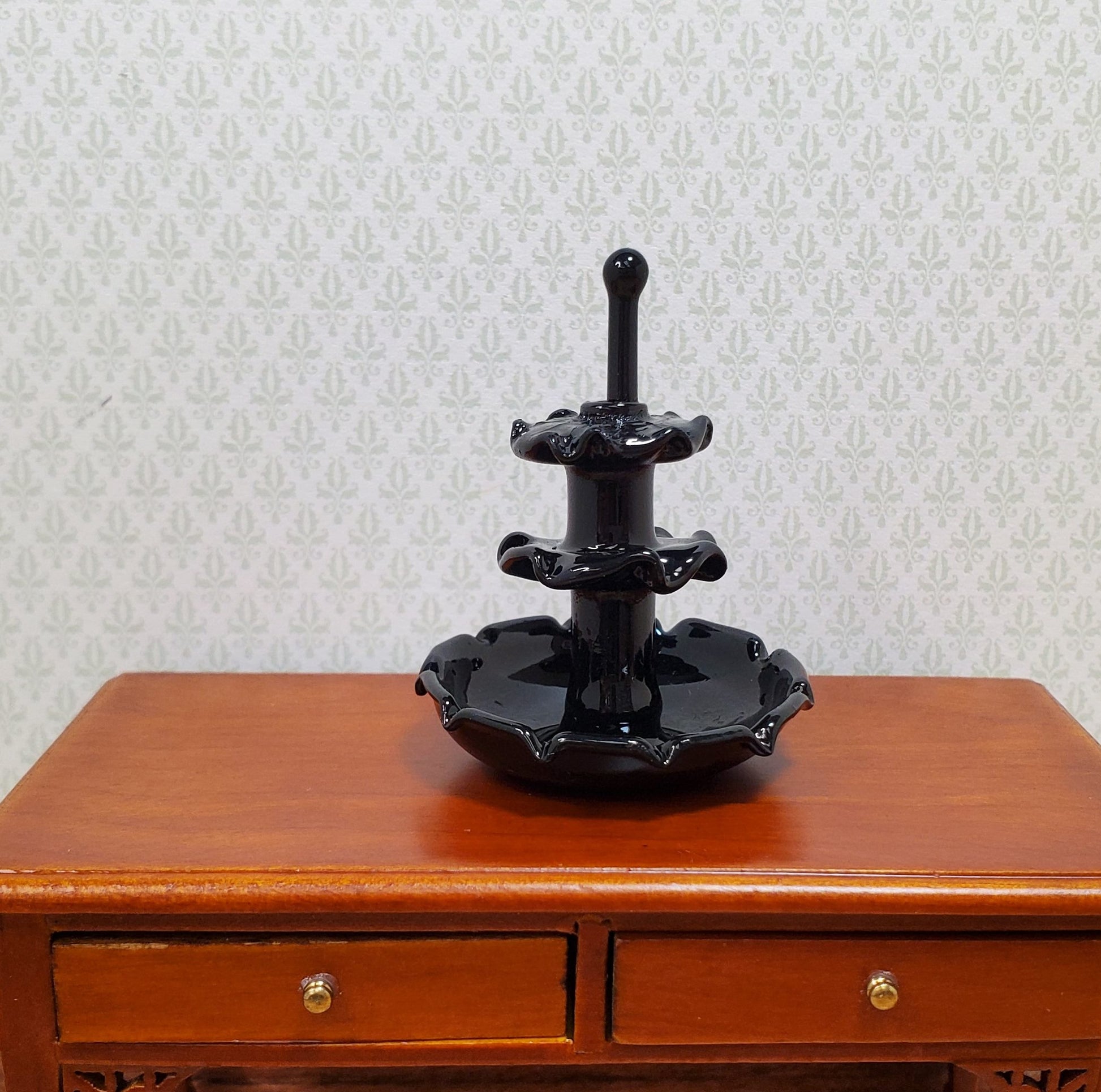 Dollhouse Glass Tiered Serving Tray for Treats Black Glass 1:12 Scale Miniature