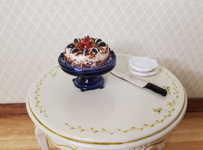 Dollhouse Glass Pedestal Bowl or Cake Stand Blue 1:12 Scale Miniature