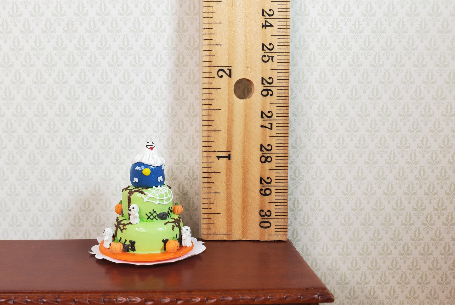 Dollhouse Goofy Ghosts 3 Tier Halloween Cake 1:12 Scale Miniature Dessert