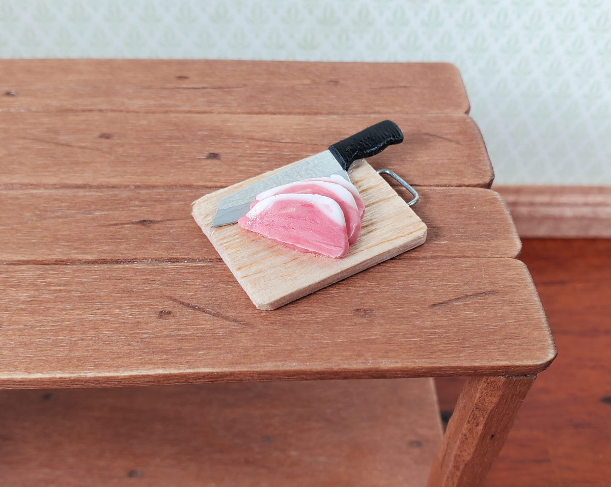 Dollhouse Pork Chops on Cutting Board with Knife 1:12 Scale Miniature Food