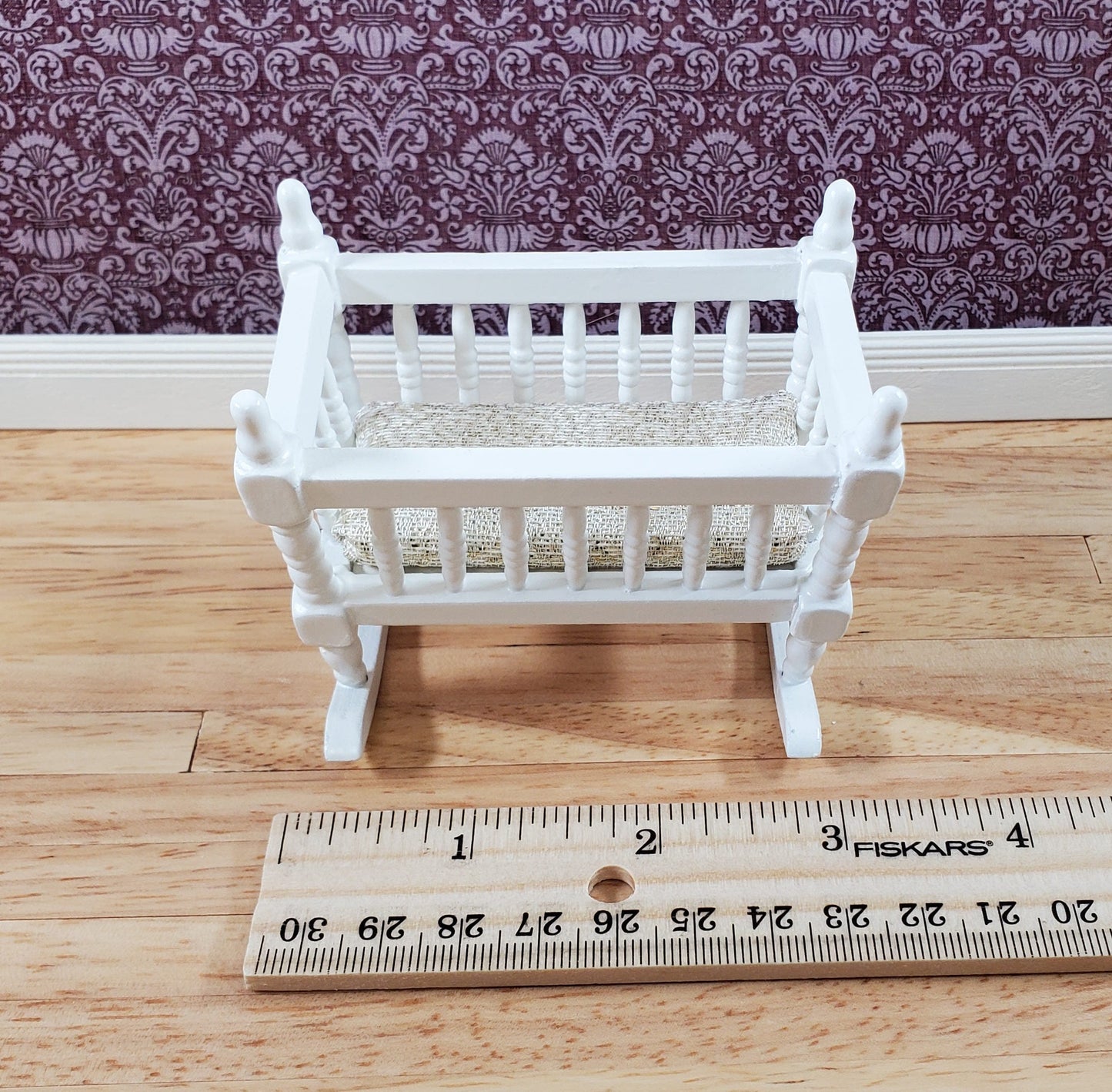 Dollhouse Miniature Cradle Crib for Nursery Wood WHITE1:12 Scale Furniture