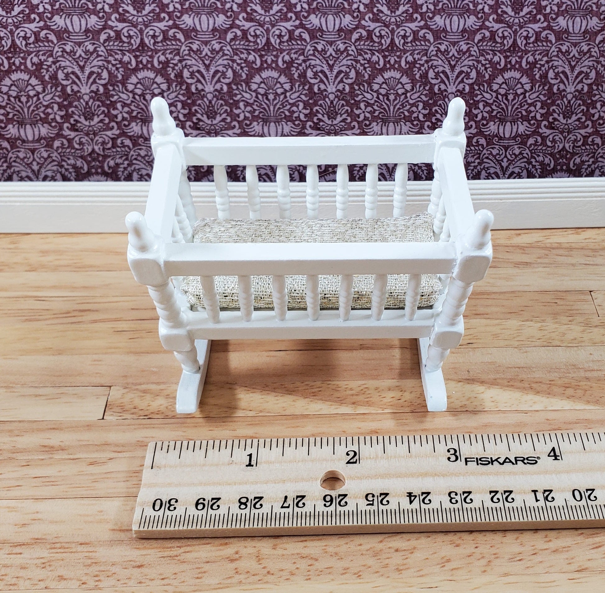 Dollhouse Miniature Cradle Crib for Nursery Wood WHITE1:12 Scale Furniture