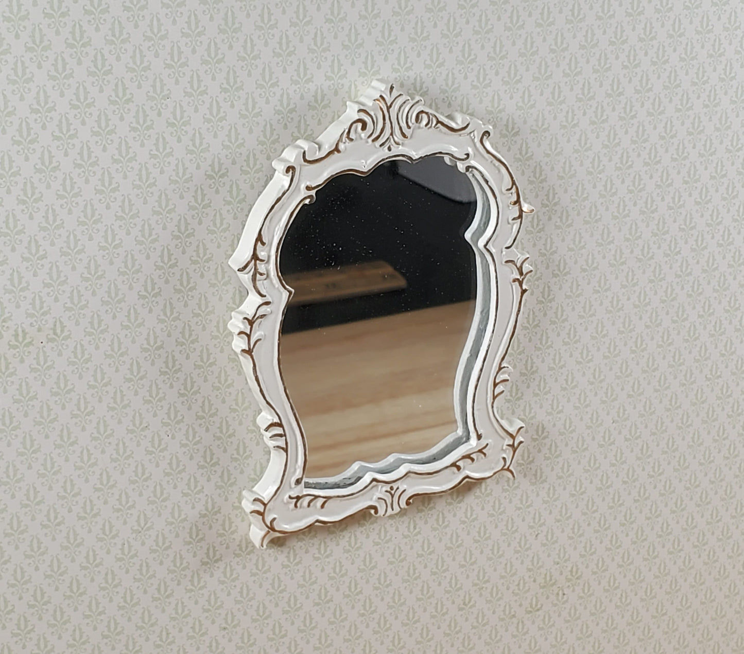 Dollhouse Mirror Cream with Gold Accents 1:12 Scale Miniature Decor