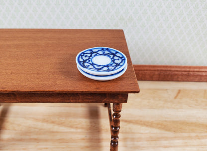 Dollhouse Ceramic Plates Blue and White Pattern Set of 2 1:12 Scale Miniature