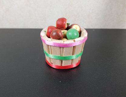 Dollhouse Bushel Basket with Ribbons Empty Natural Fiber 1:12 Scale Miniature