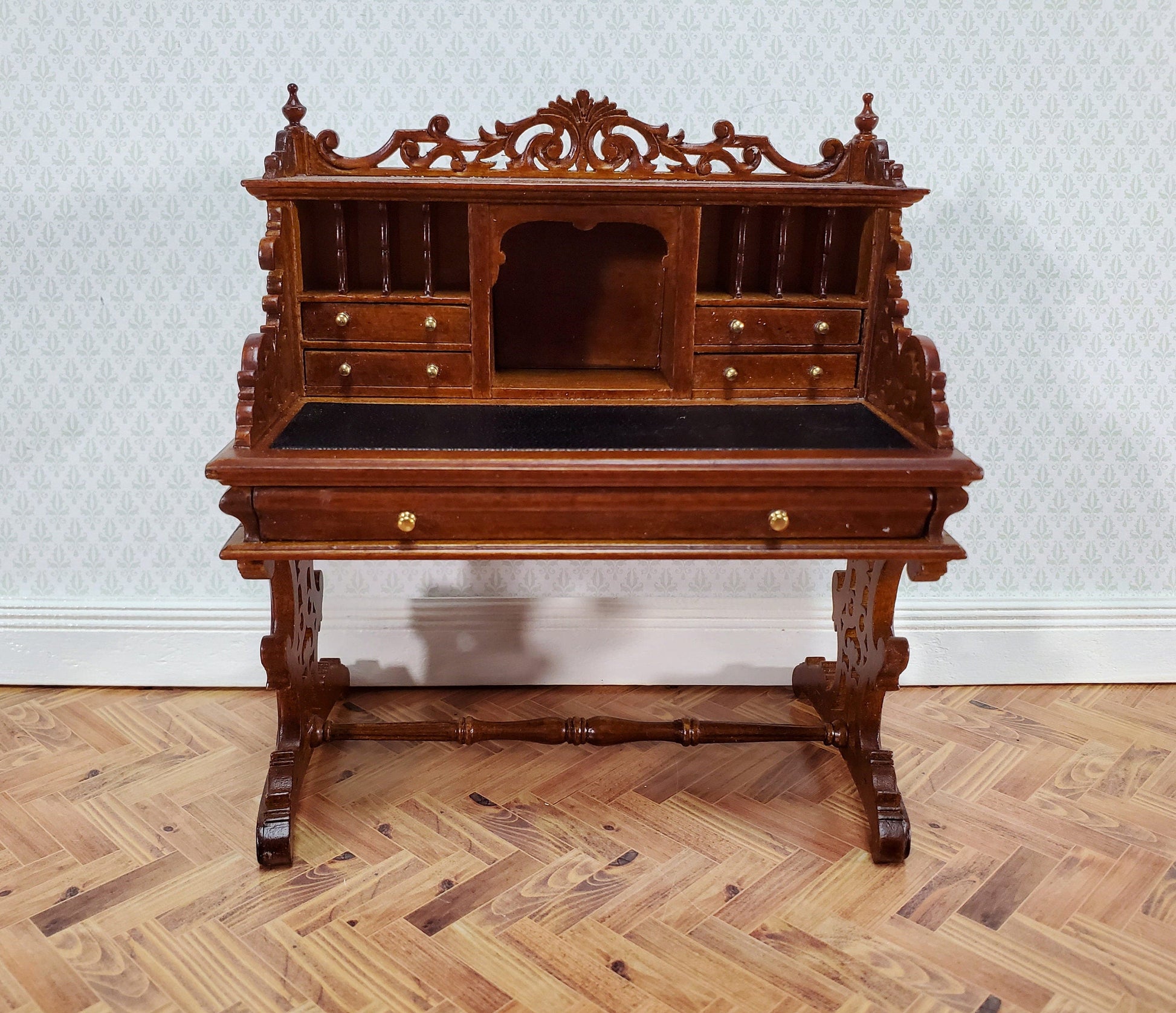 JBM Dollhouse Desk Italian Renaissance Style Furniture 1:12 Scale Miniature Walnut Finish