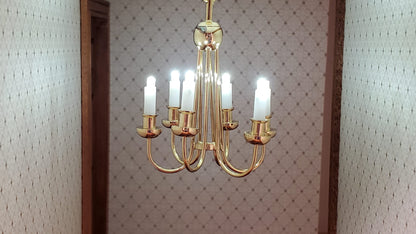 Dollhouse Chandelier LED Battery Operated Gold 6 Arm Light 1:12 Scale Miniature