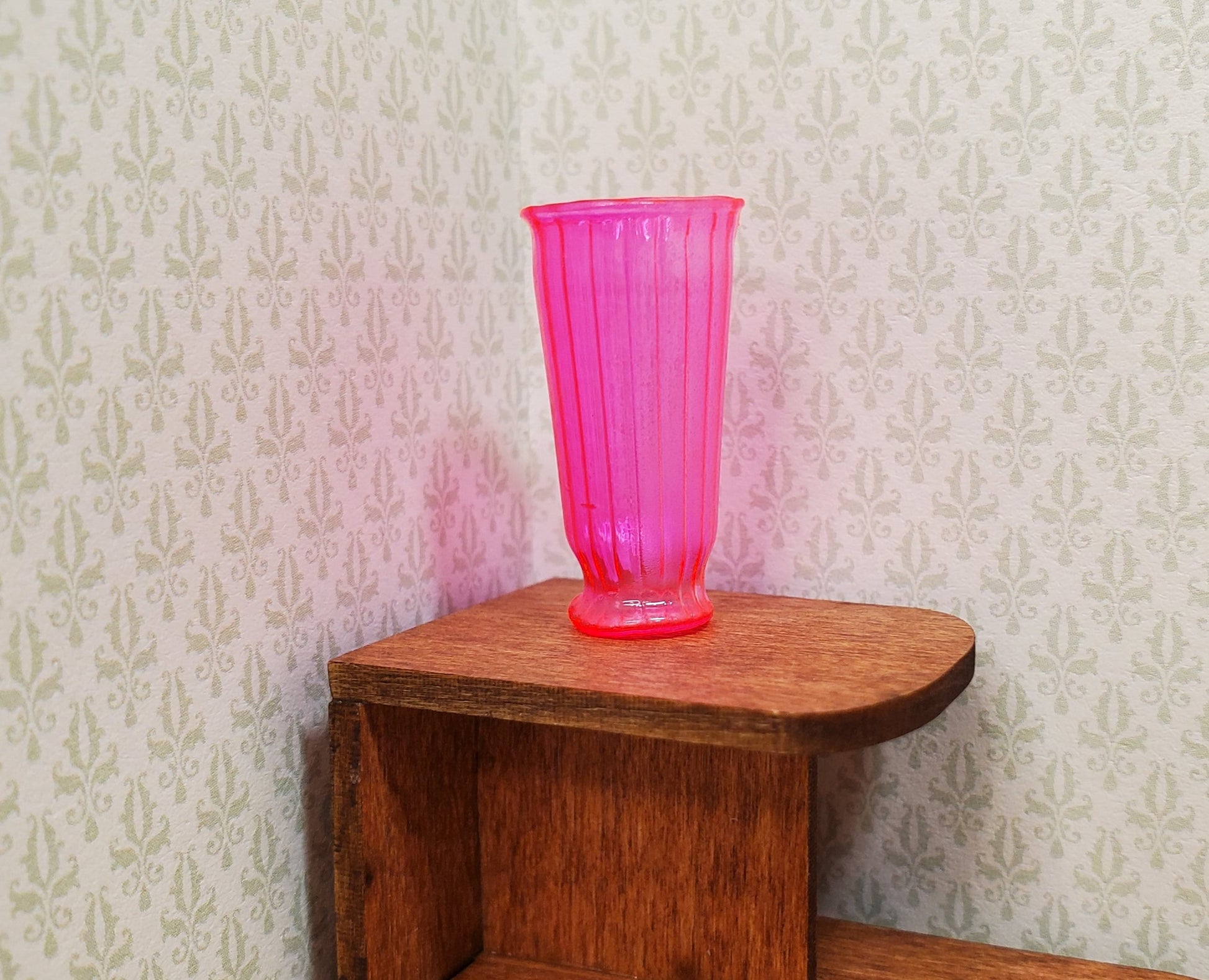 Dollhouse Vase Ridged Neon Pink Pedestal Vase 1:12 Scale Miniature