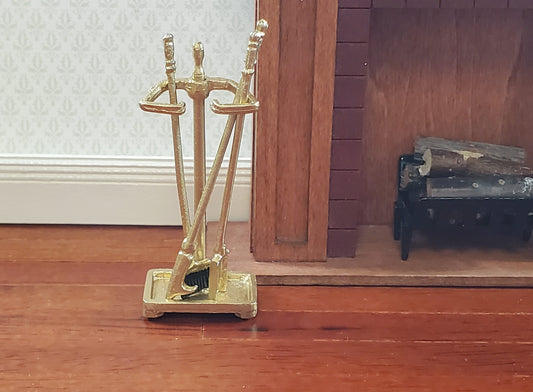 Dollhouse Fireplace Accessory Set Shovel Broom Poker GOLD 1:12 Scale Miniature